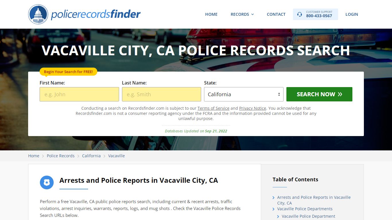 VACAVILLE CITY, CA POLICE RECORDS SEARCH - RecordsFinder