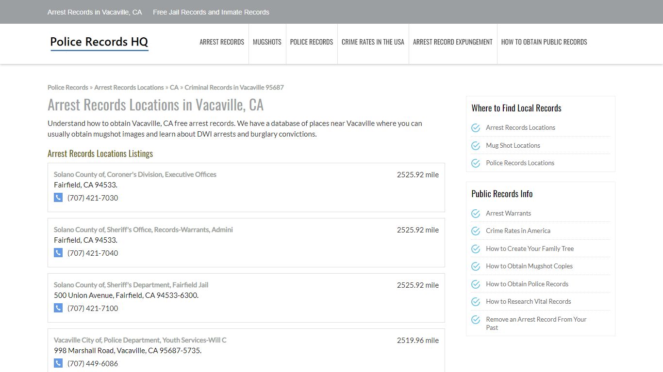 Arrest Records in Vacaville, CA - Police Records - Arrest Records