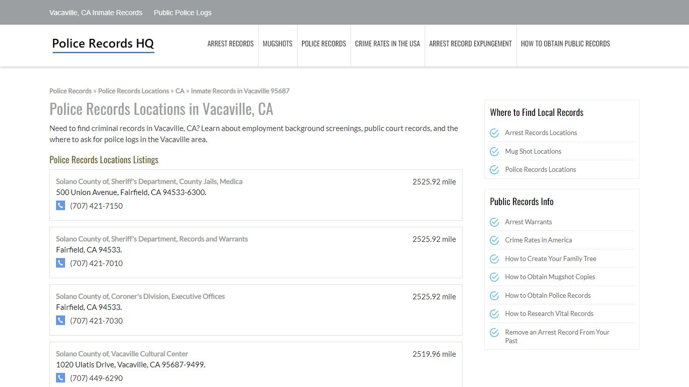 Vacaville, CA Inmate Records - Public Police Logs